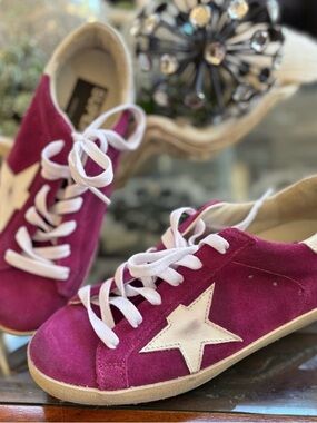 New GGDB Magenta violet Suede Star Accent Sneakers with White Laces 35